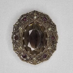 Vintage West Germany Ornate Brooch with Gemstones